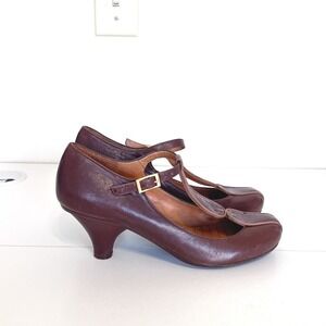 Chie Mihara Womens Mary Jane Pump Shoes Size 38 Brown Leather T-Strap Block Heel